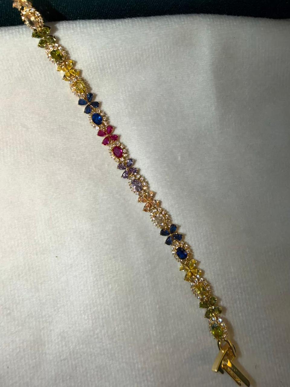 Multicoloured Geometric Drop Round Shaped Gold Plated Tennis Bracelet