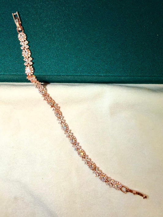 White Stone Geometric Drop Round Shaped Gold Plated Tennis Bracelet