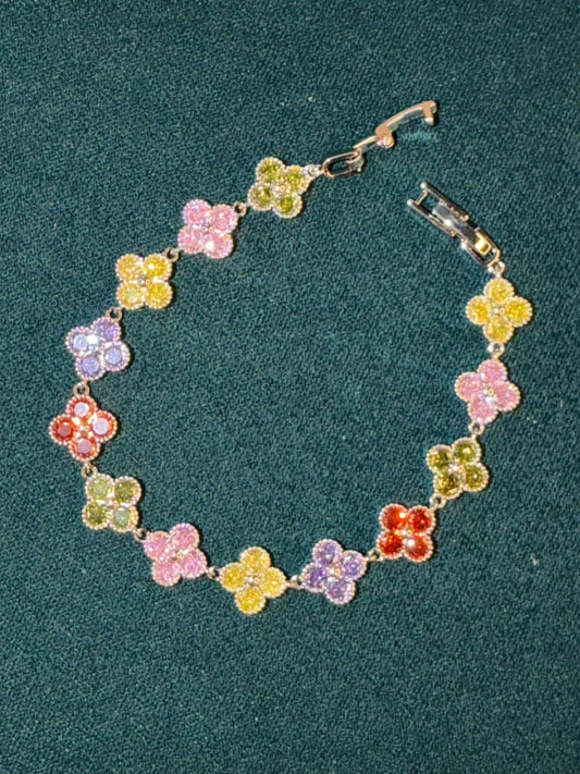 Multicoloured Flower Shaped Silver Plated Tennis Bracelet