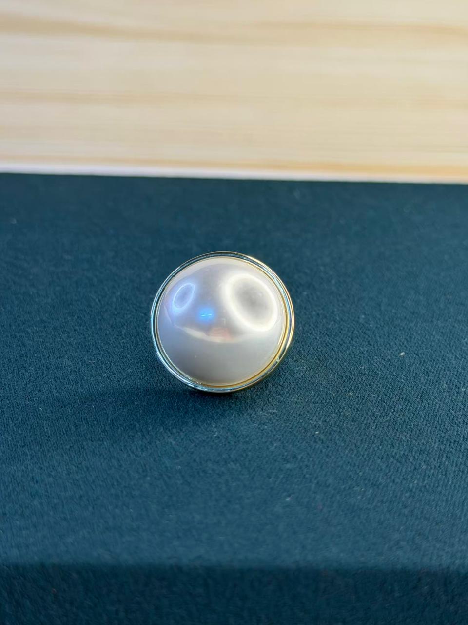 Round White Pearl Gold Plated Band Ring Size Adjustable