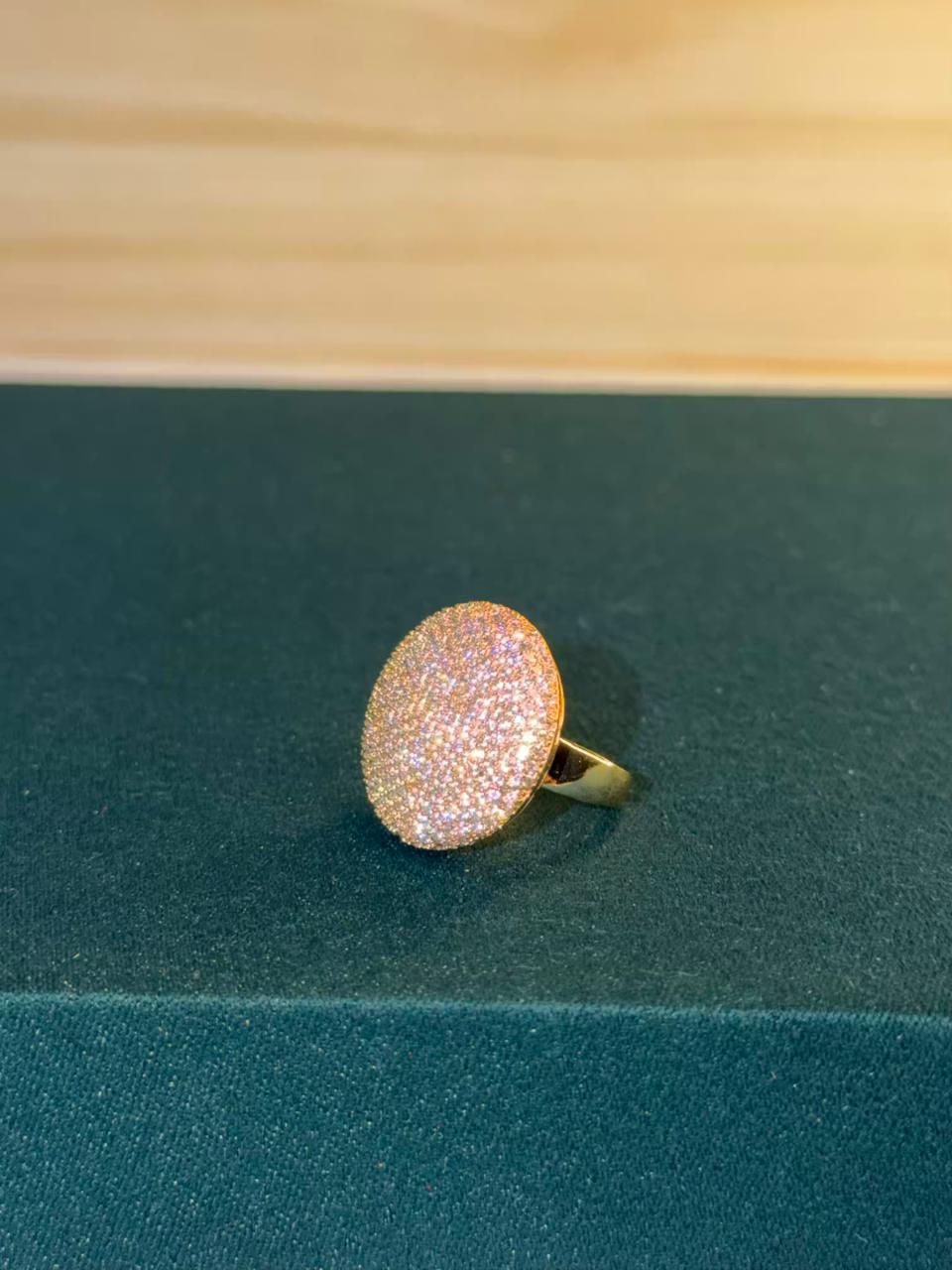 White Stone Round Gold Plated Ring Size Adjustable