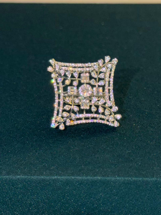 White Stone Architectural Design Silver Plated Ring Size Adjustable