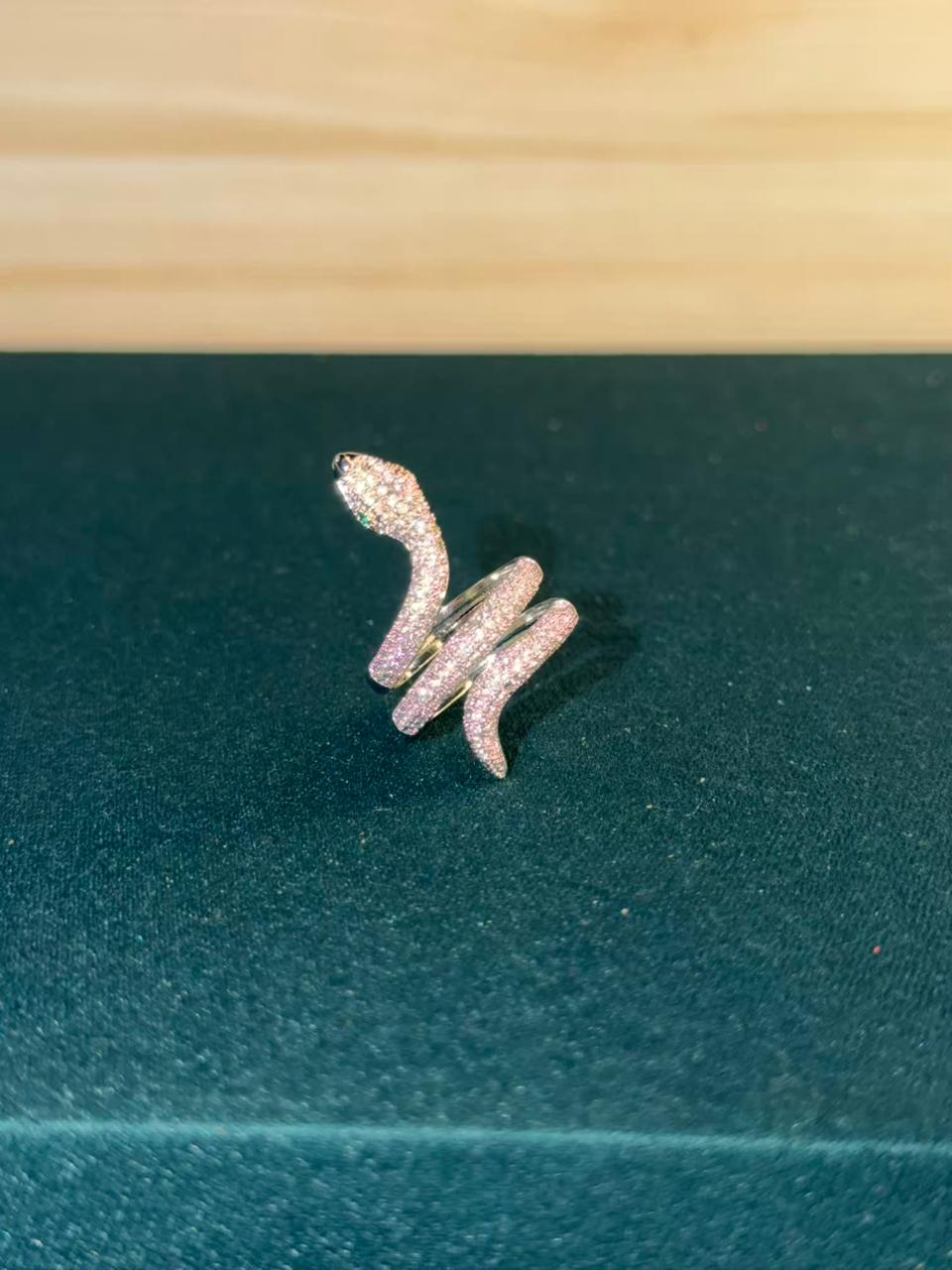 Pink Stone Wrap Snake Design Silver Plated Ring Size Adjustable