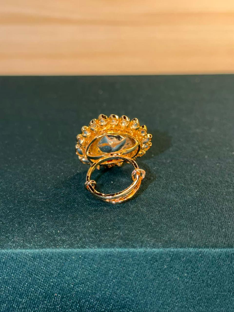 White and Pink Stone Traditional Ring Gold Plated Ring Size Adjustable