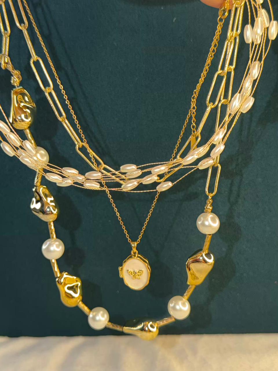 Pearl Chain Layer Gold Plated Necklace