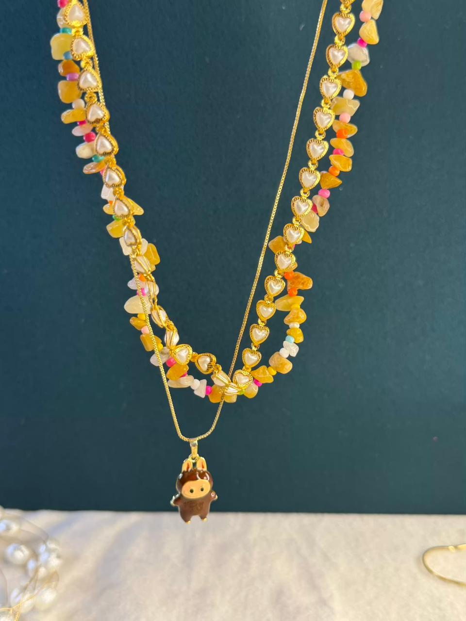 Ivory Pearl Heart & Bead Layer Gold Plated Necklace