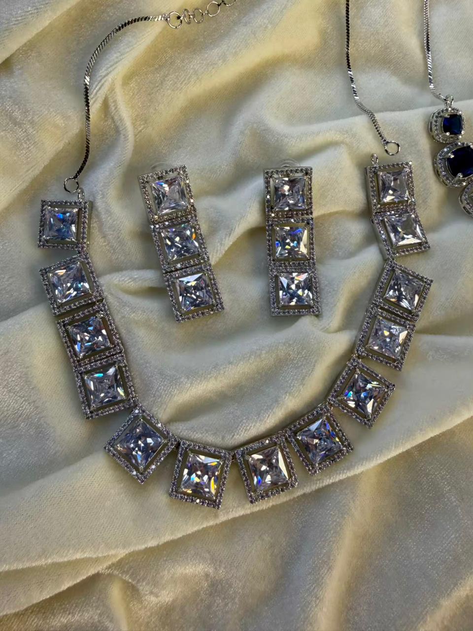 Princess-Cut Crystal Halo Statement Necklace Set