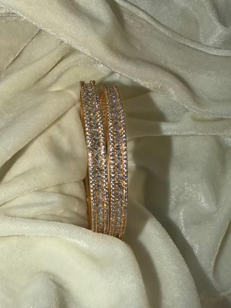 Slim Gold Plated Princess Cut Diamond Classic Bangles Size 2.8