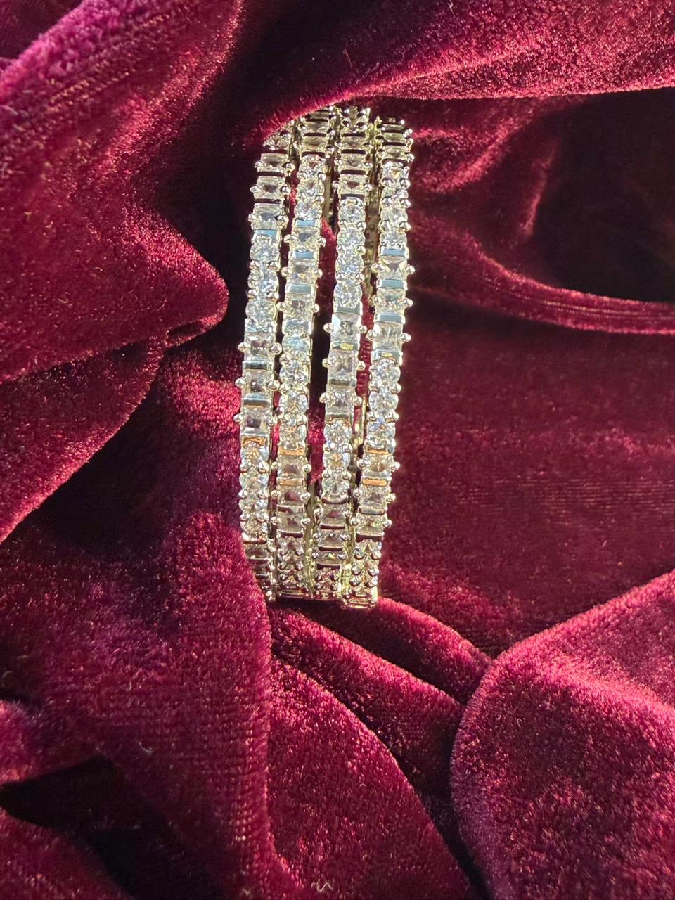 Slim Round And Square Silver Plated Diamond Classic Bangles