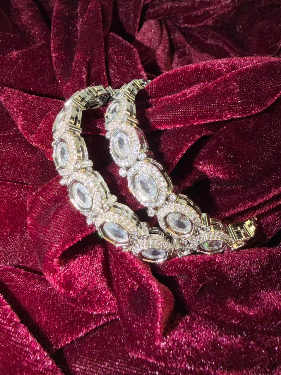 Octagon Shaped Silver Plated Crystal Designer Kada Bangles Size 2.8