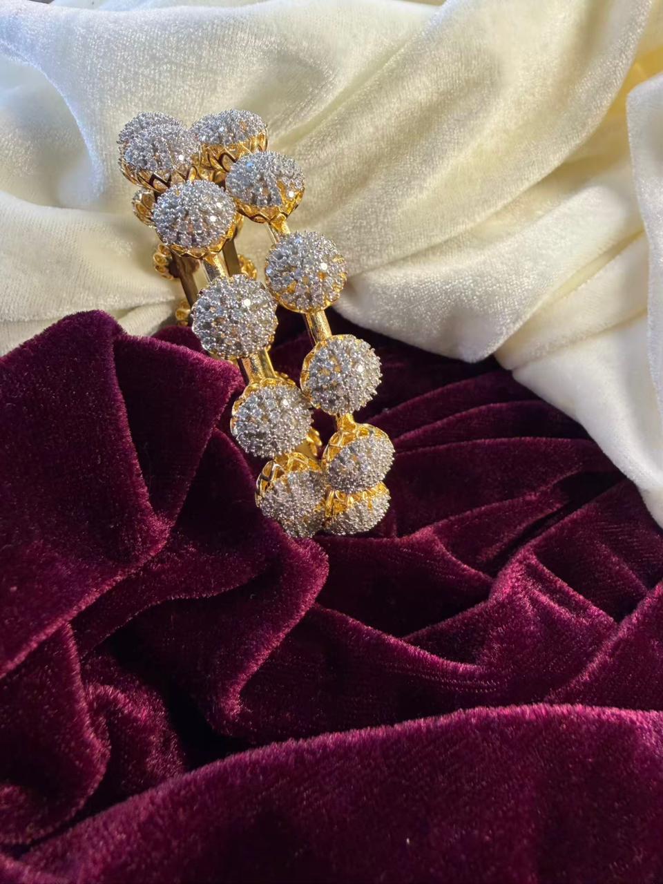 Round Cluster Crystal Gold Plated Statement Kada Bangles Size 2.8