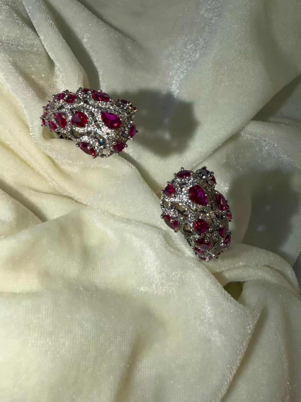 Jali Pattern Pink Crystal Silver Plated Kada Size 2.8