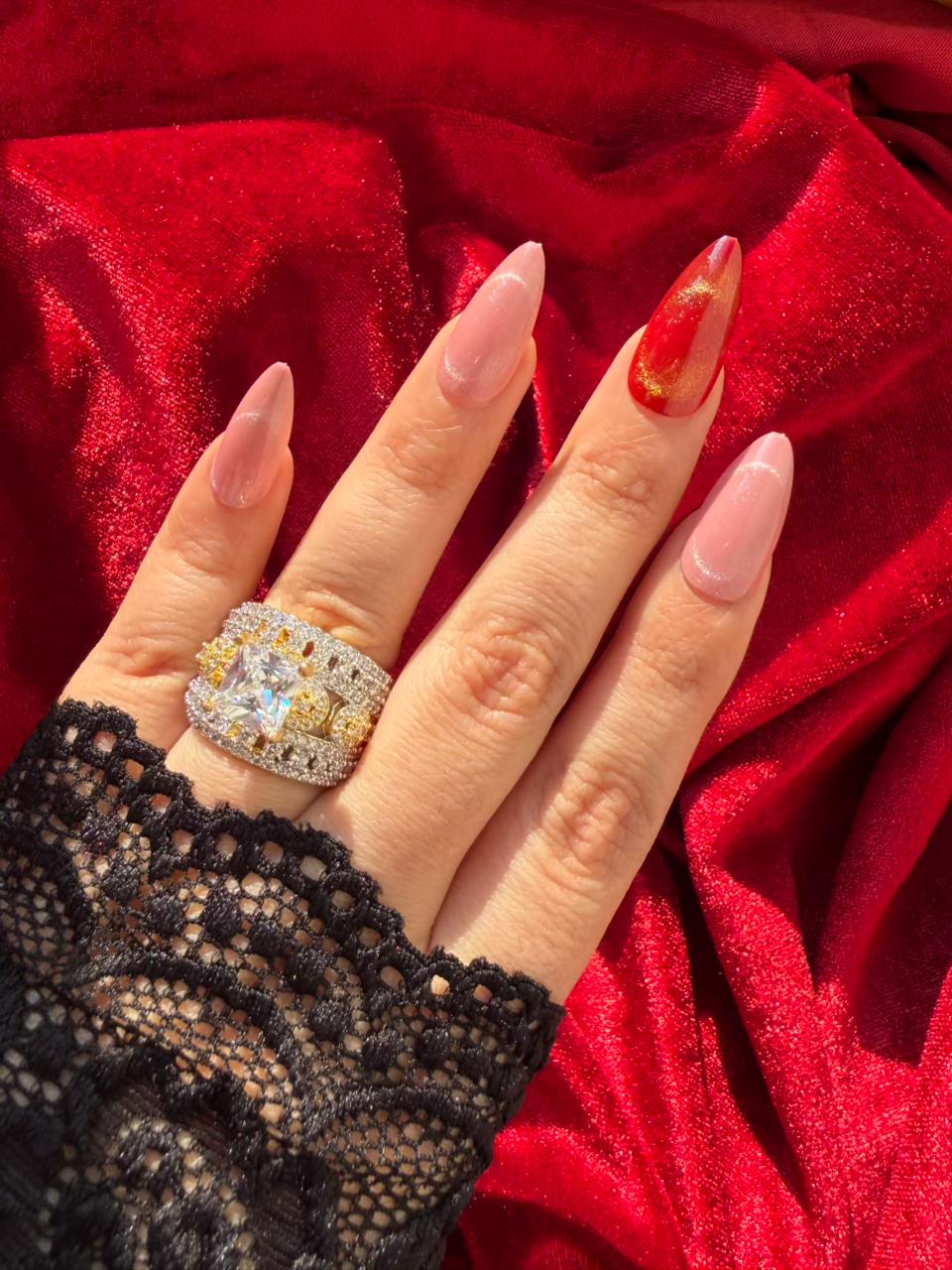 Square Cut Crystal 18K Gold Plated Statement Ring Adjustable