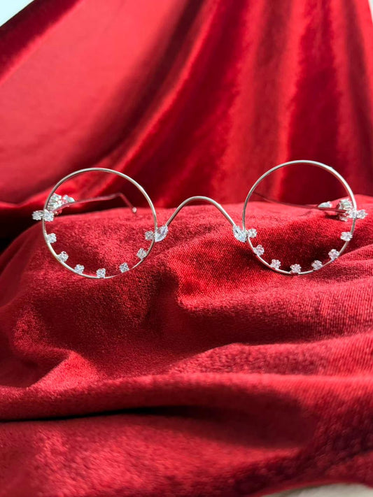 Viral Facelet – Double Circle Crystal Bloom Silver Plated Design