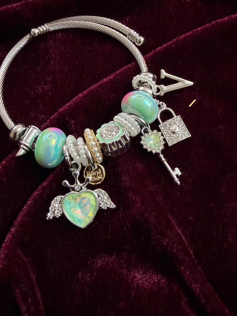 Pandora Style Opal Dream Charms Bracelet With Customised Initial (Silver)