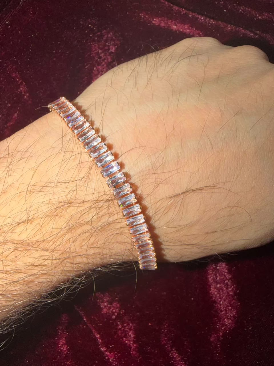 Men's Rose Gold Baguette Tennis Rakhi Bracelet