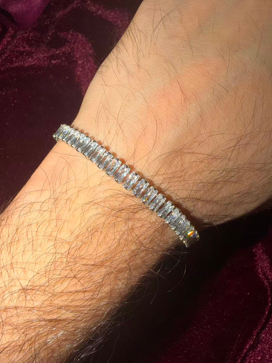 Men's Silver Baguette Tennis Rakhi Bracelet