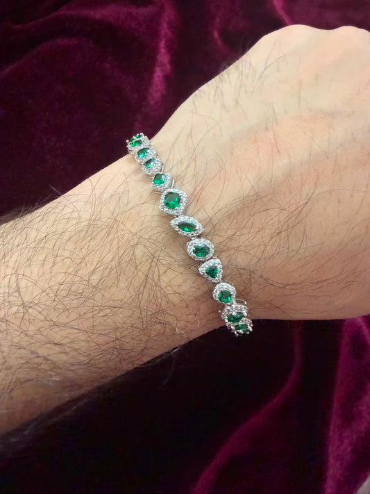 Men's Emerald Cushion Cut Tennis Rakhi Bracelet