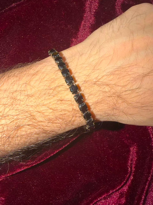 Men's Black Cushion Cut Tennis Rakhi Bracelet