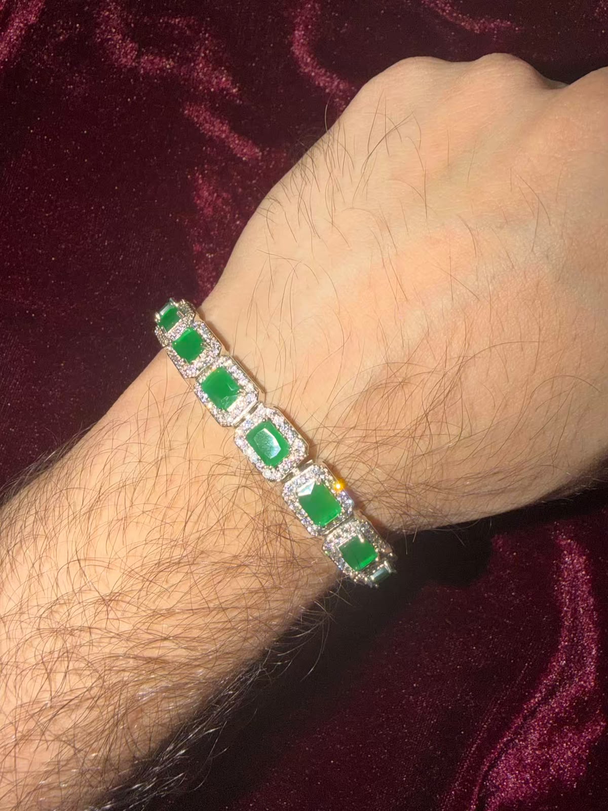 Men's Emerald Halo Tennis Rakhi Bracelet