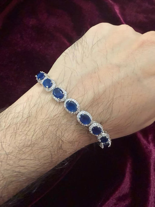 Men's Blue Oval Tennis Rakhi Bracelet