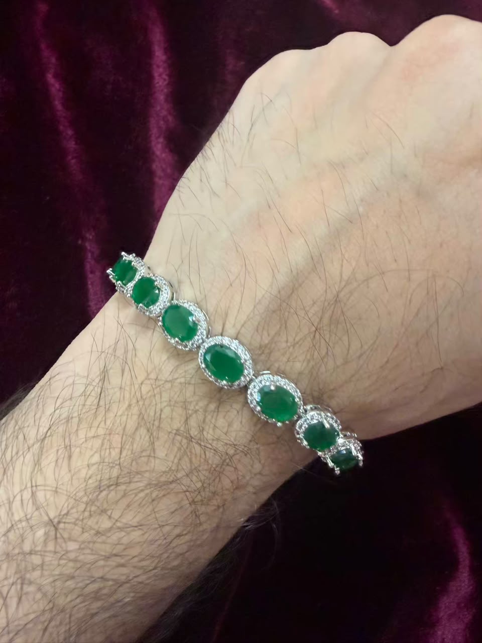 Men's Green Oval Halo Tennis Rakhi Bracelet