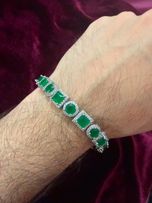 Men's Green Mixed Shape Halo Tennis Rakhi Bracelet