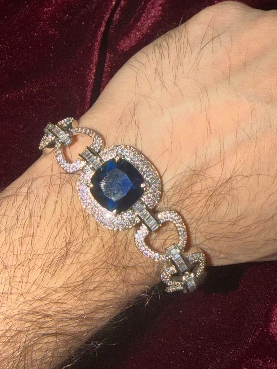 Men's Blue Cushion Halo Tennis Rakhi Bracelet