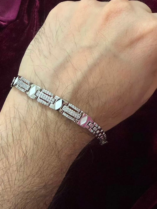 Men's Silver Geometric Link Rakhi Bracelet