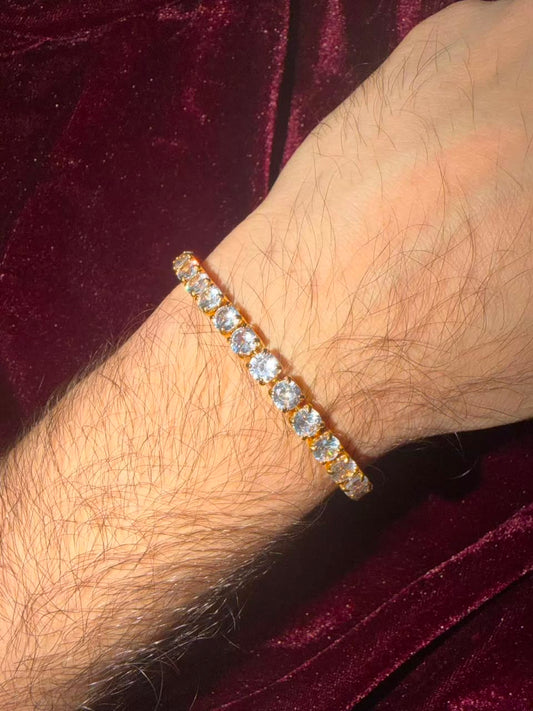 Men's Gold Slim Solitaire Tennis Rakhi Bracelet