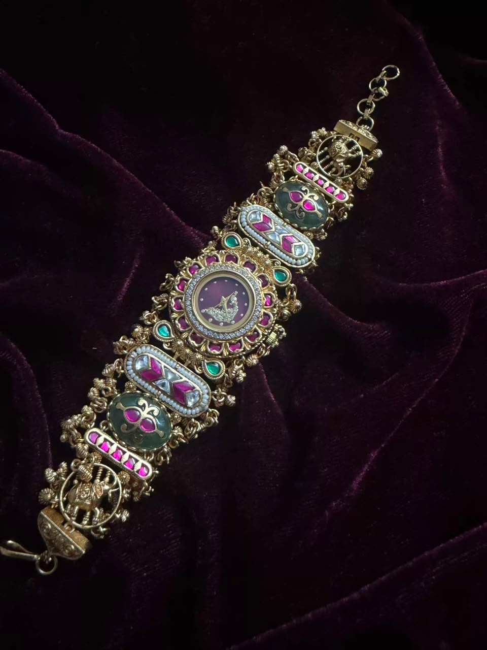 Royal Peacock Meenakari Round Dial Watch Rakhi in Premium Swarovski (Free Initial)