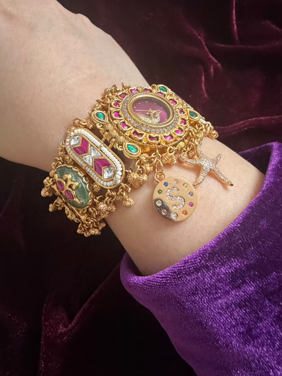 Royal Ruby Round Dial Heritage Watch Rakhi in Premium Swarovski (Free Initial)