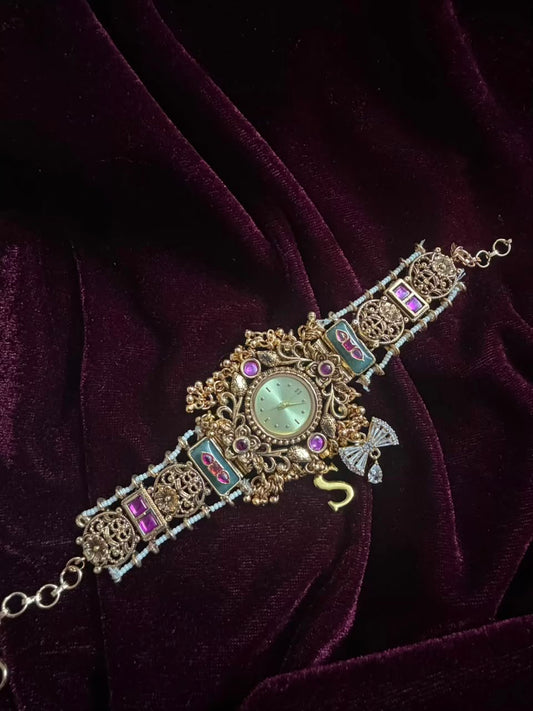 Viral Vintage Round Dial Heritage Watch Rakhi in Premium Swarovski (Free Initial)