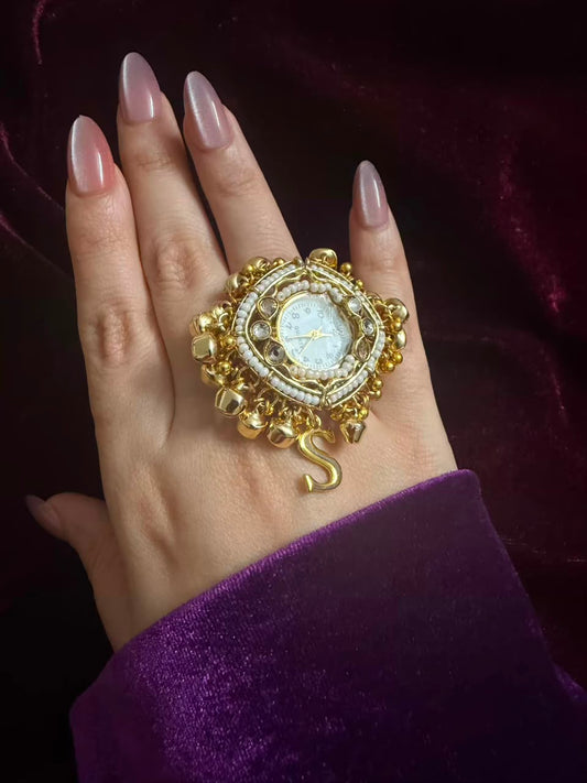 Ghungroo Pearl Dial Maharani Heritage Watch Ring