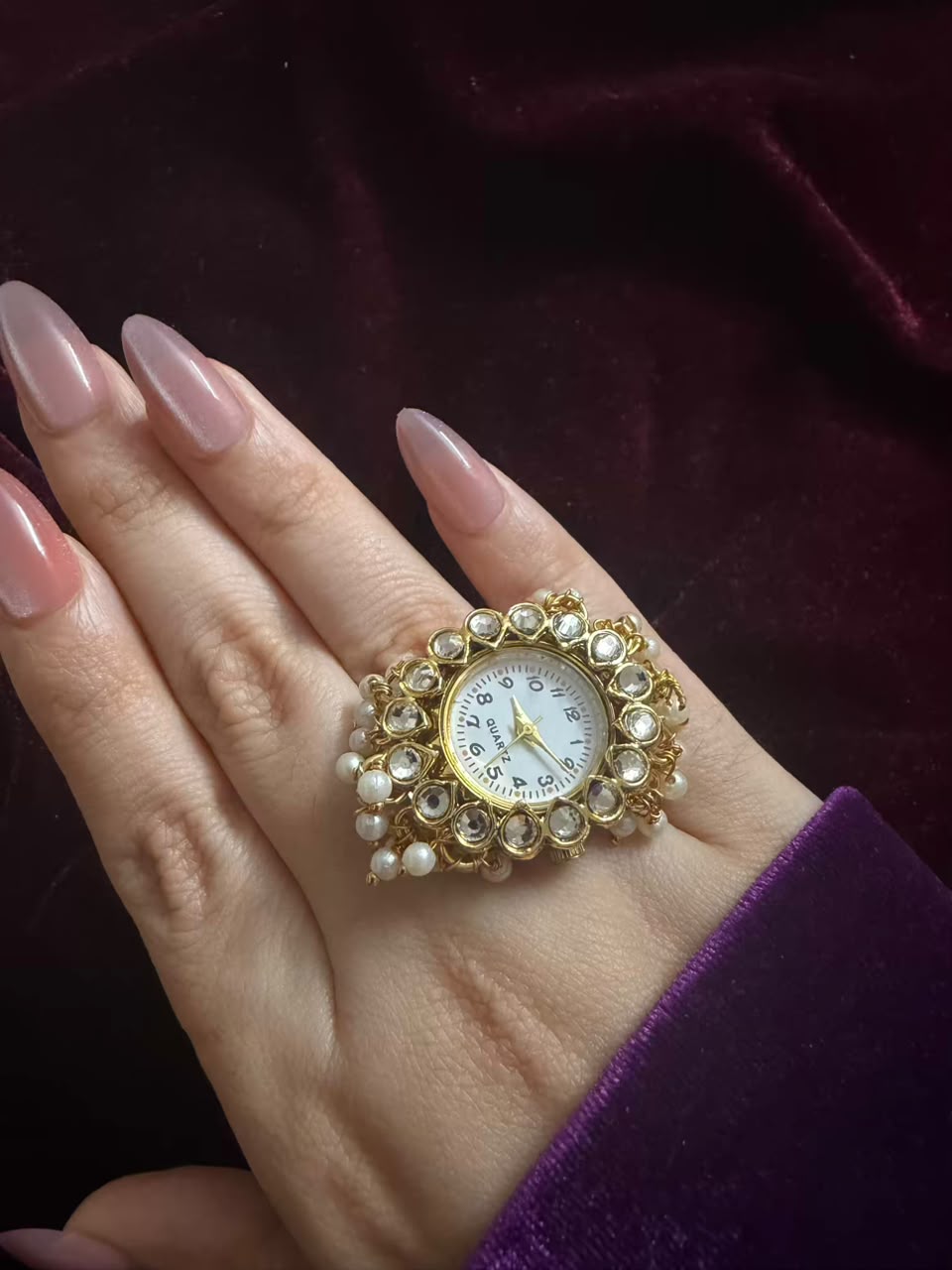 Pearl Kundan Dial Maharani Heritage Watch Ring