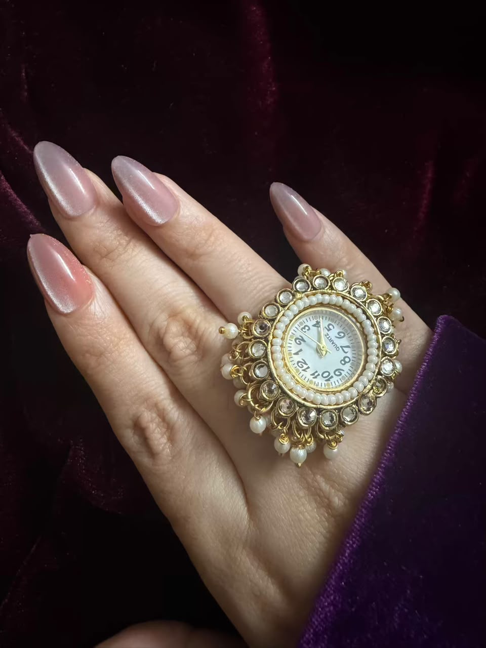 Double Pearl Kundan Dial Maharani Heritage Watch Ring