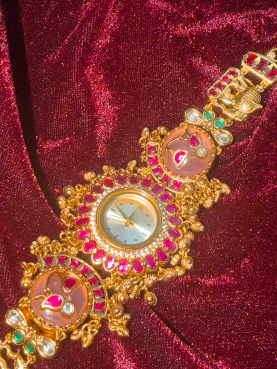 Pink Meenakari Round Dial Maharani Heritage Watch Rakhi in Premium Swarovski (Free Initial)