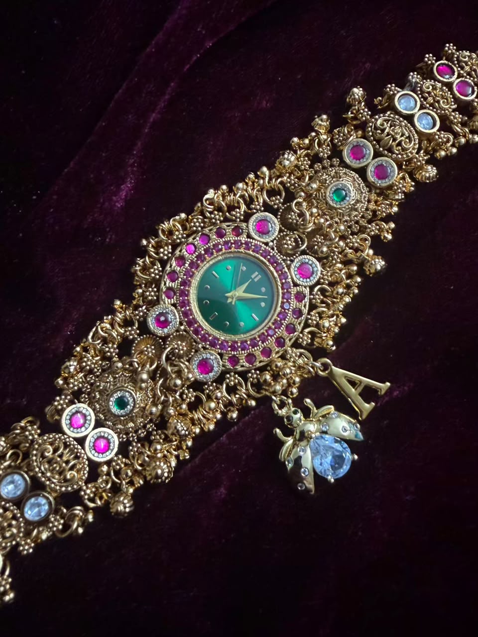 Emerald Bee Maharani Heritage Watch Rakhi in Premium Swarovski (Free Initial)