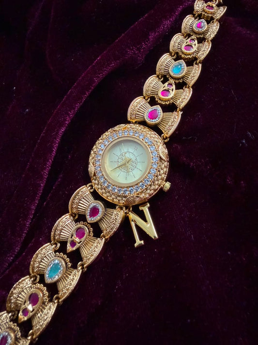 Rajputana Heritage Watch Rakhi in Premium Swarovski (Free Initial)