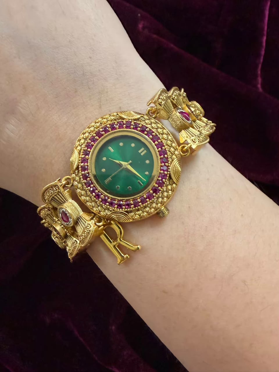 Imperial Panna Heritage Watch Rakhi in Premium Swarovski (Free Initial)