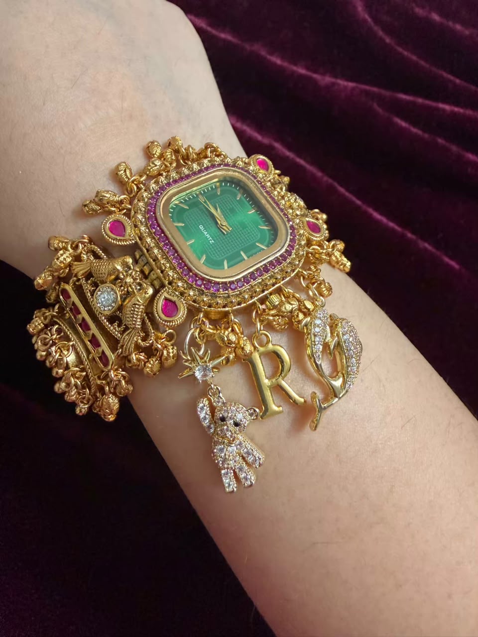 Gulnaar Emerald Heritage Watch Rakhi in Premium Swarovski (Free Initial)