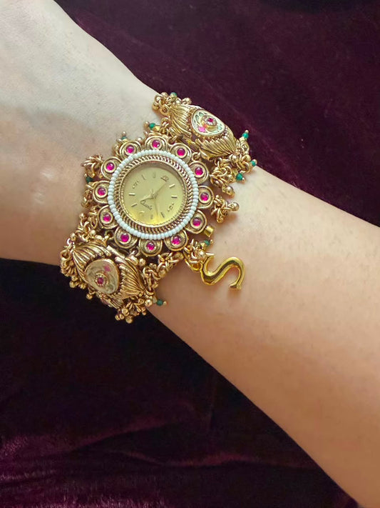 Mayura Pearl Heritage Watch Rakhi in Premium Swarovski (Free Initial)