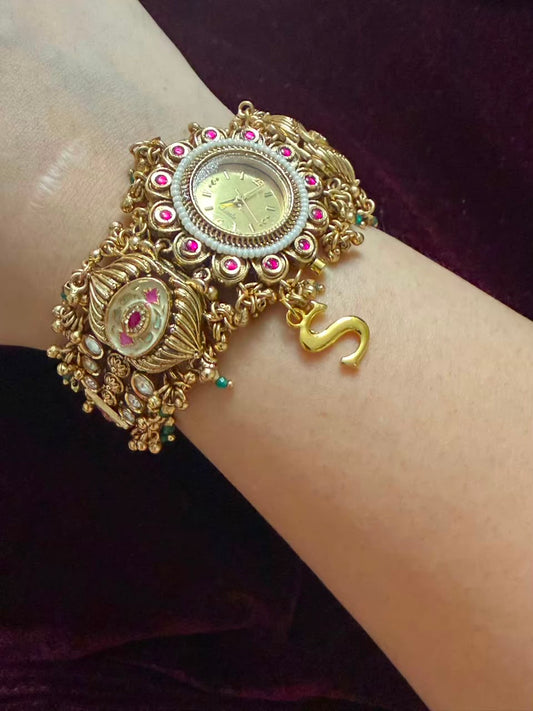 Mayura Pearl Heritage Watch Rakhi in Premium Swarovski (Free Initial)