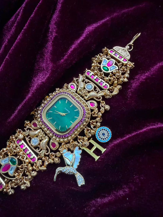 Zümrüt Royale Heritage Watch Rakhi in Premium Swarovski (Free Initial)