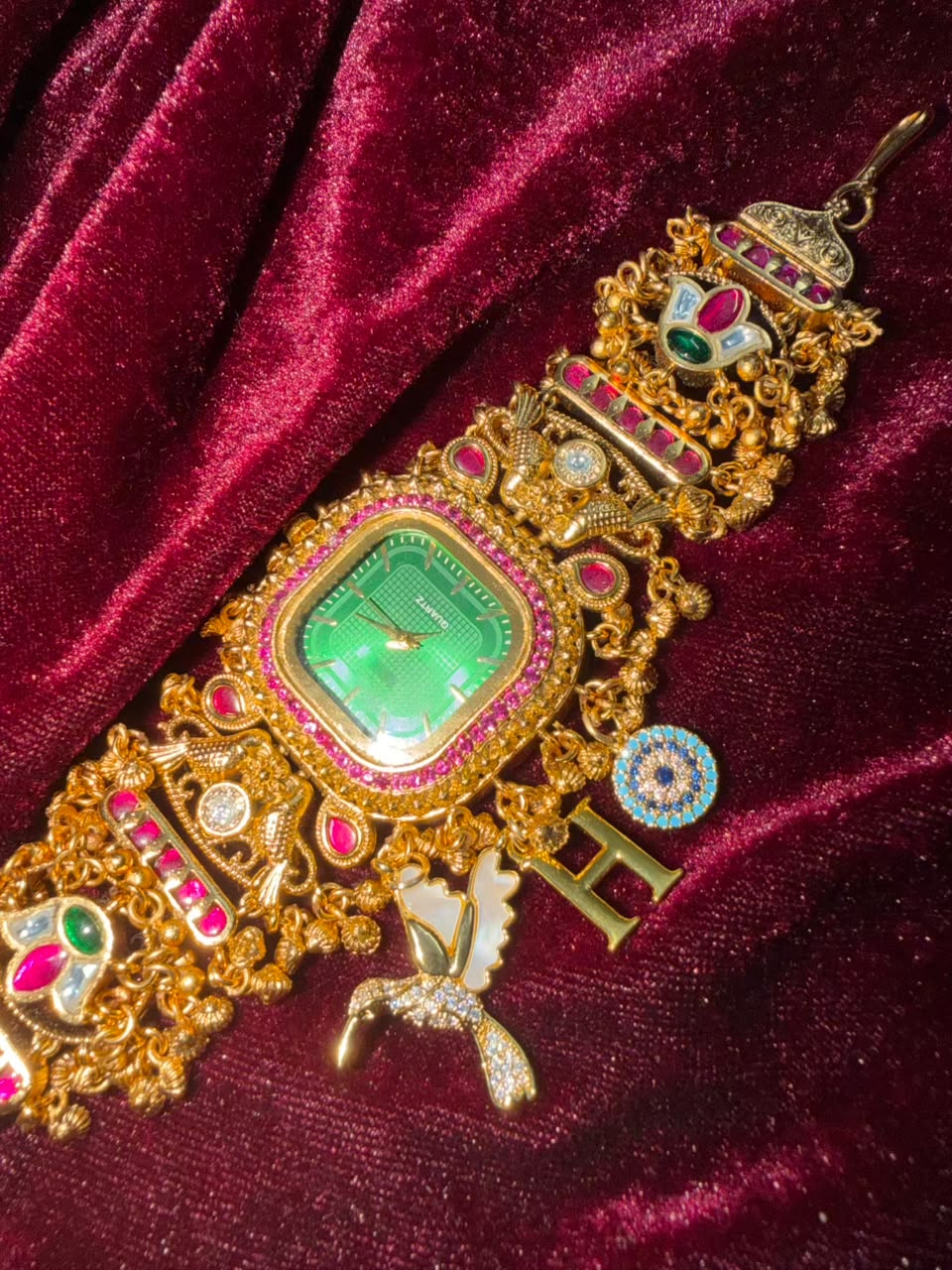 Zümrüt Royale Heritage Watch Rakhi in Premium Swarovski (Free Initial)