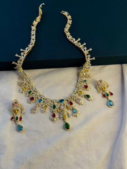 Queen Diamonds Necklace set in Rhodium Gold