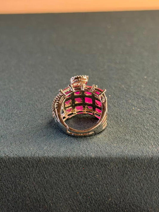 Pink Stone Statement Design Silver Plated Ring Size Adjustable