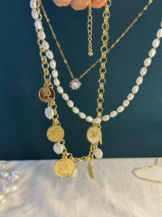 Ivory Pearl Charm Necklace Gold Plated Necklace