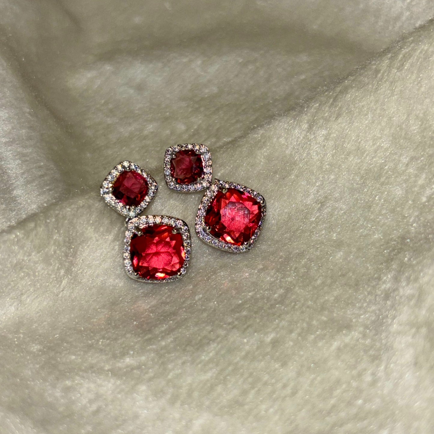 Ruby Red Square Drop Earrings