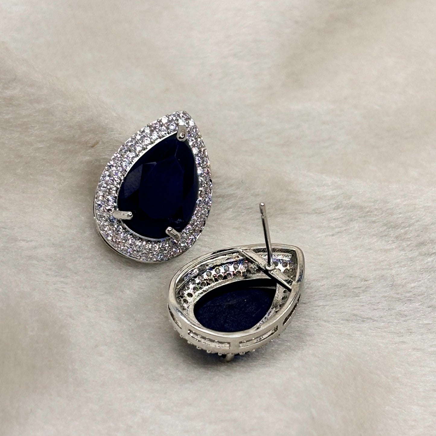 Blue Sapphire Drop Stud Earrings